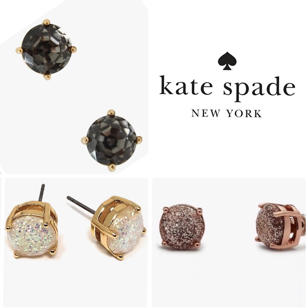 ✨Kate Spade BUNDLE New York Round Stud Earrings Pink Pearl Glitter Black stone